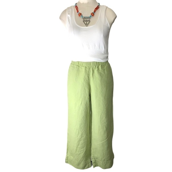 J Jill Light Green 100% linen Wide Crop Pants Side Pocket Size S petite - Picture 1 of 12